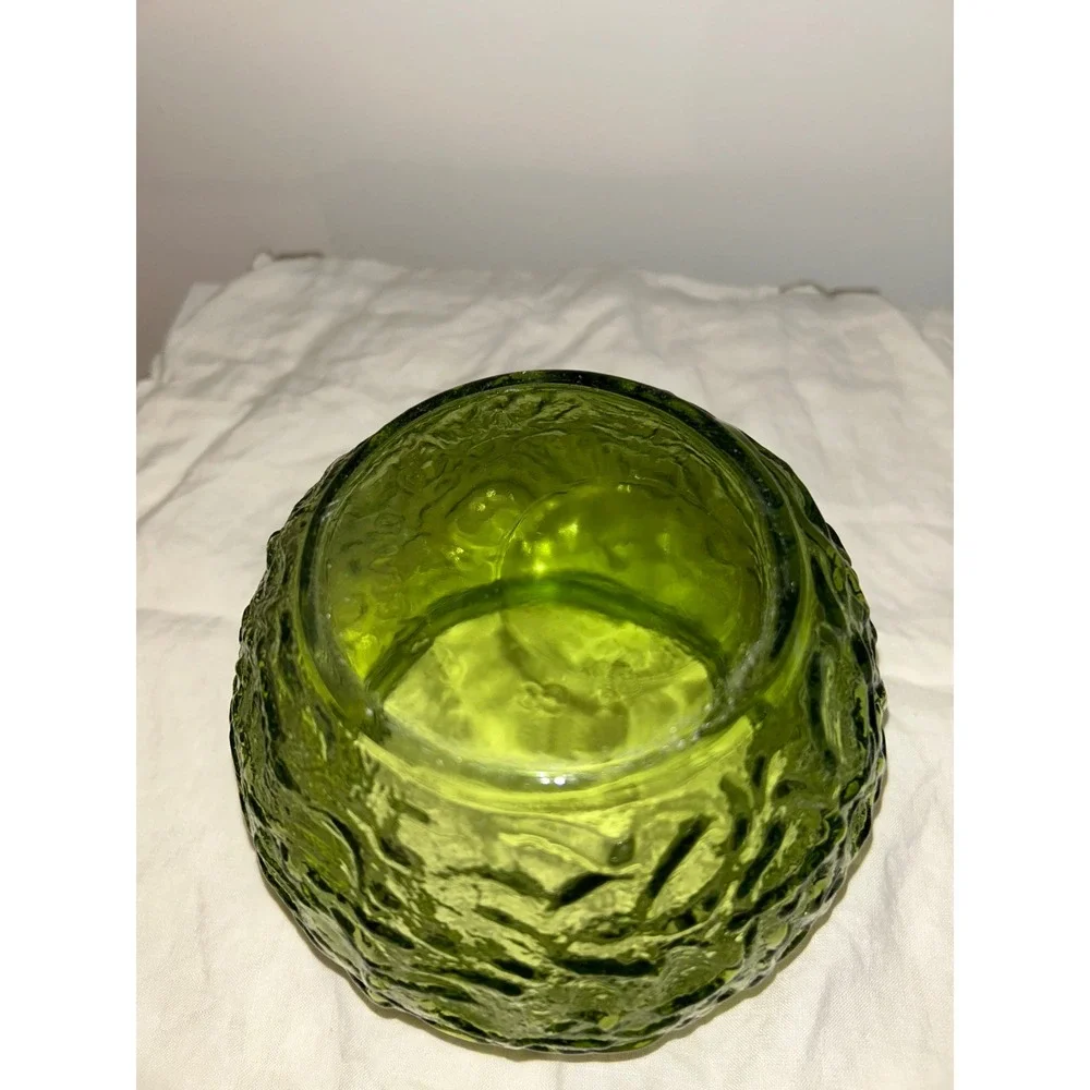 Vintage EO Brody Co Green Glass Textured Bark Bowl Planter Cleveland Ohio USA